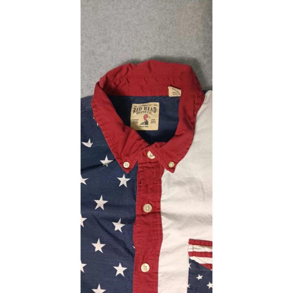 Redhead Short Sleeve Button Down Shirt Mens Size Large American Flag Patriot... - Picture 3 of 11
